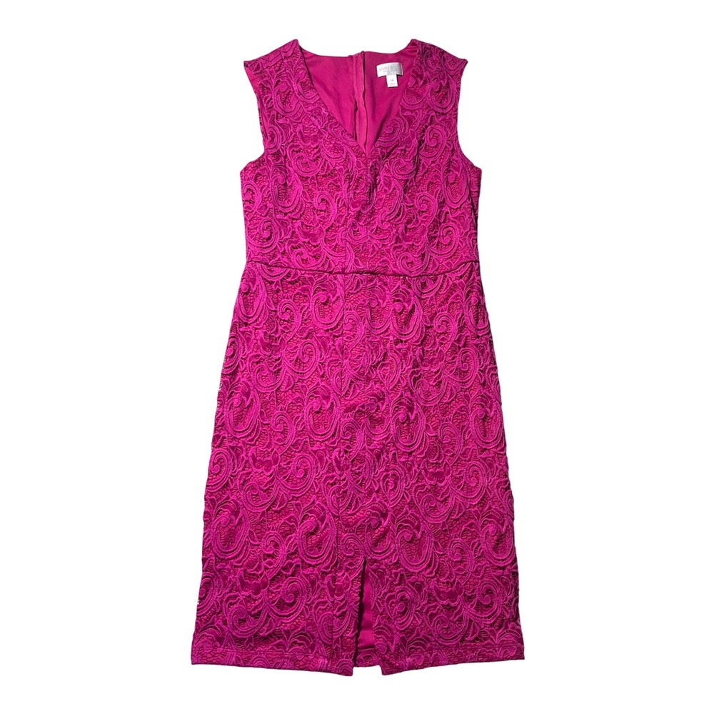 Bisou Bisou Michele Bohbot Pink Lace Sheath Dress V-Neck Sleeveless Size 14